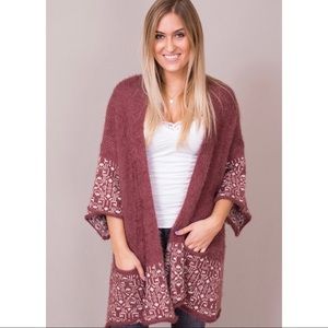 Easel Marsala Soft Faux Mohair/Eyelash Open Cardigan Pockets Oversized Size S/M